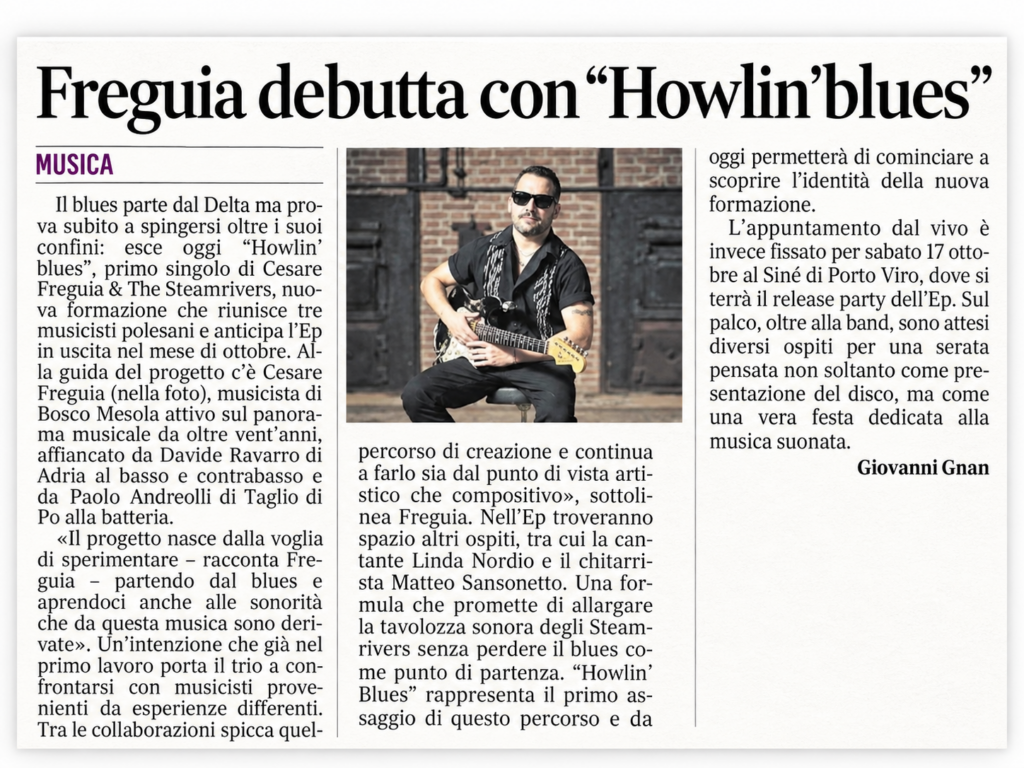Articolo del Gazzettino di Rovigo sul debutto di Cesare Freguia con Howlin’ Blues